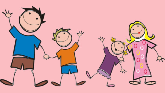 Strichzeichnung Familie mit zwei Kindern